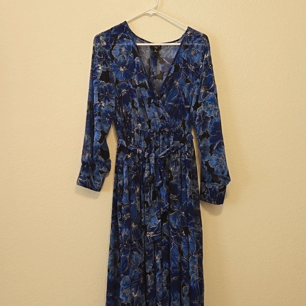 Alexa B Nites Maxi Dress Size 8 Shimmery Sheer Floral Print Stretchy Waist